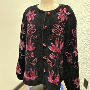 Embroidered Floral Black Sweater